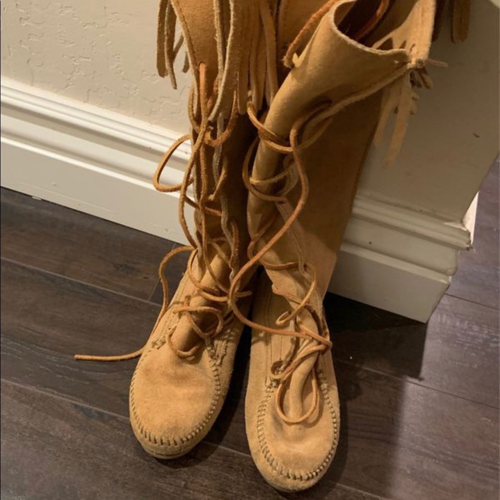 Minnetonka front lace knee high boots
